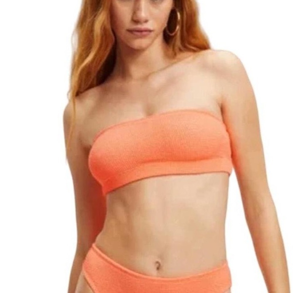 Good American Women Orange Cream Crinkle Basic Bandeau Bikini Top Size 1/2 S/M